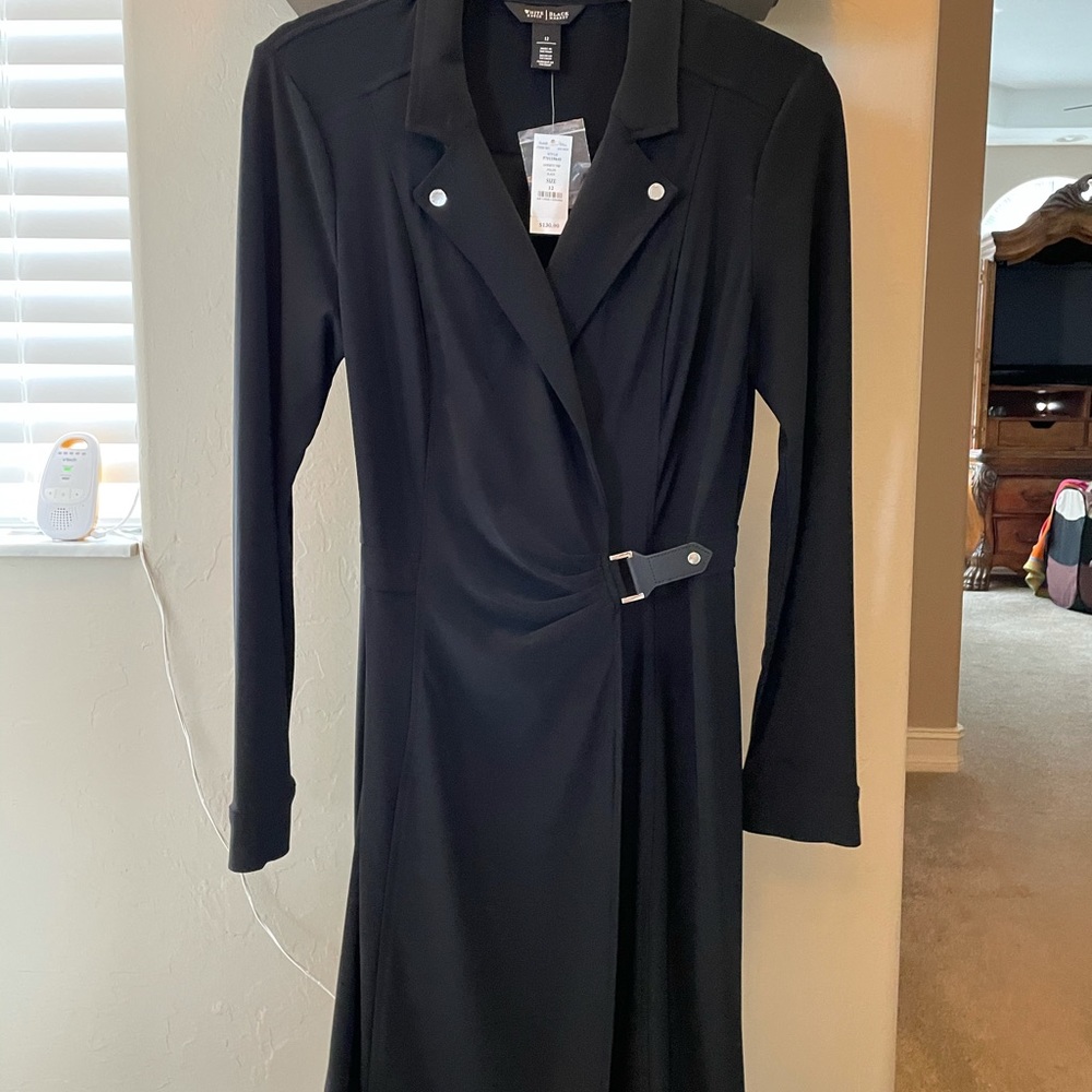 Black wrap dress with accent buckle